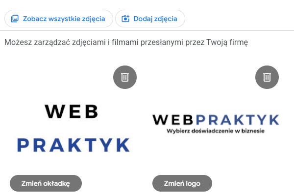 Zrzut ekranu z okna edytuj zdjęcia w profilu firmy w Google