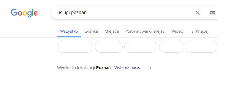 Zrzut ekranu z wyszukiwarki Google na frazę usługi Poznań